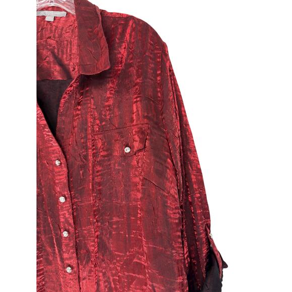 NY Collection Women Button Down Blouse Plus Red Holiday Christmas Festive 3X - Picture 7 of 12